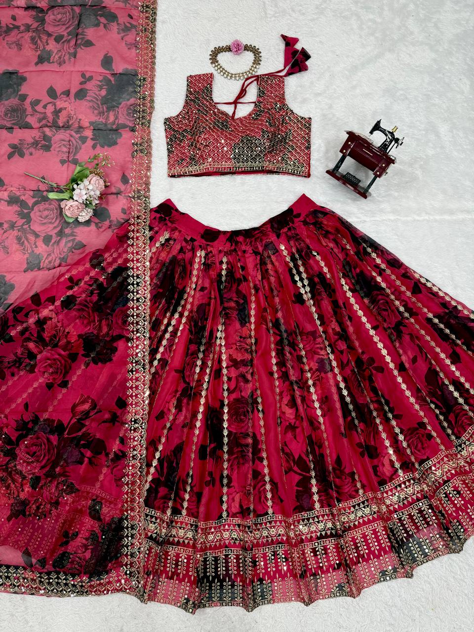Tabby Organza Lehenga Choli Set with Dupatta | RoopRivaaj