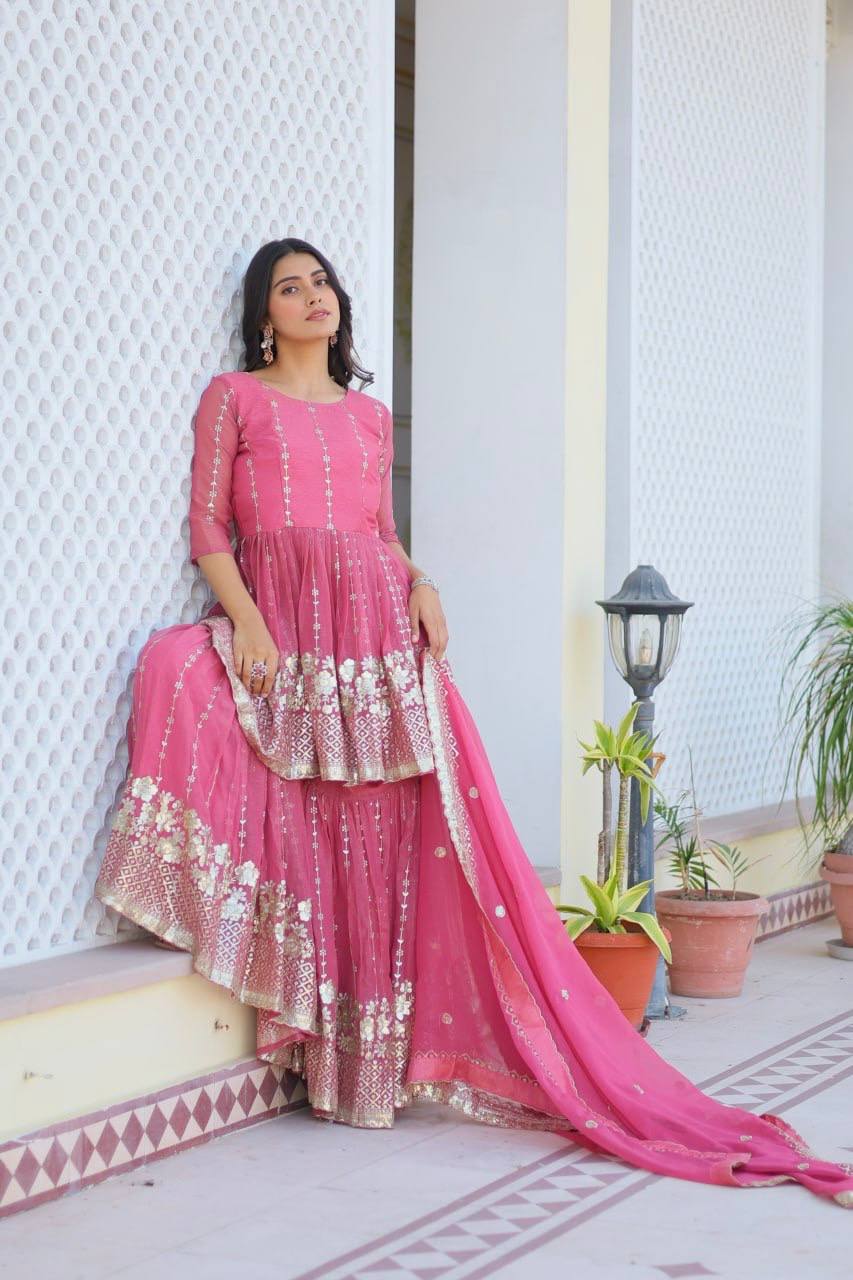 Designer Top and Sharara Set with Sequence Work and Dupatta | RoopRivaaj