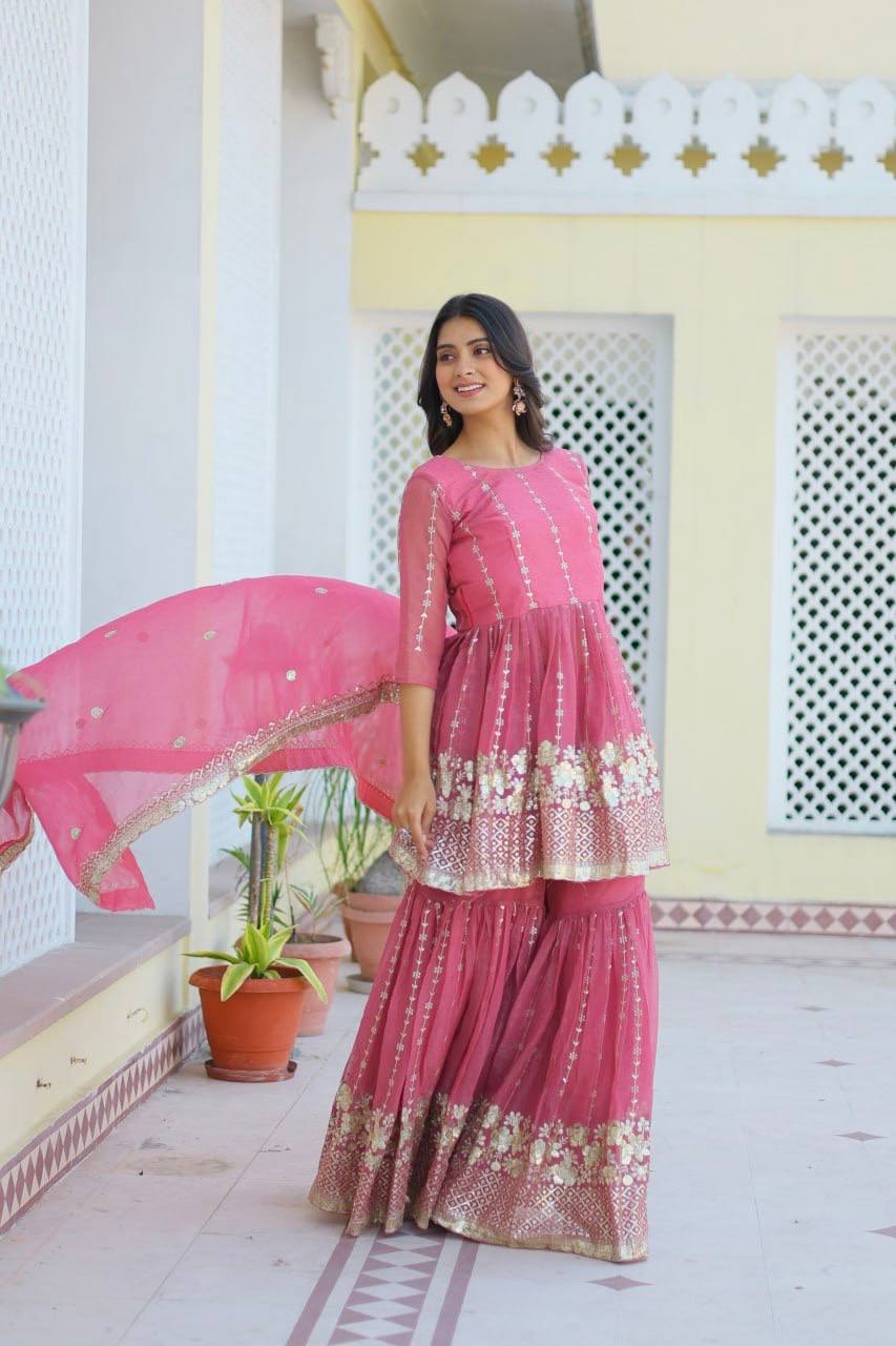 Designer Top and Sharara Set with Sequence Work and Dupatta | RoopRivaaj