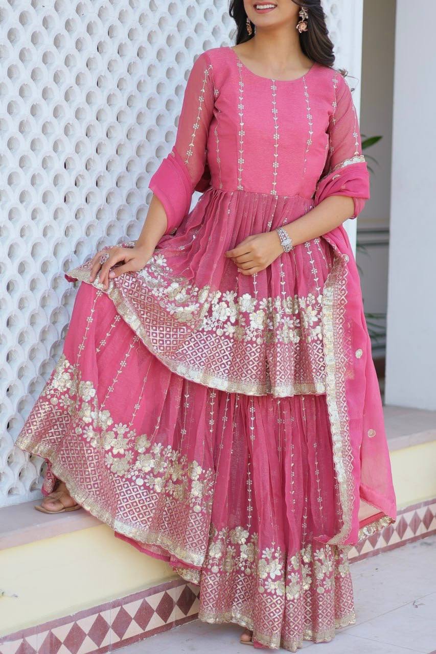 Designer Top and Sharara Set with Sequence Work and Dupatta | RoopRivaaj