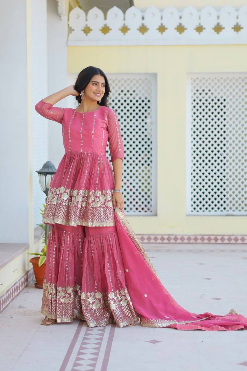 Designer Top and Sharara Set with Sequence Work and Dupatta | RoopRivaaj