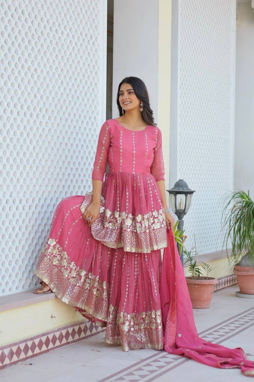 Designer Top and Sharara Set with Sequence Work and Dupatta | RoopRivaaj