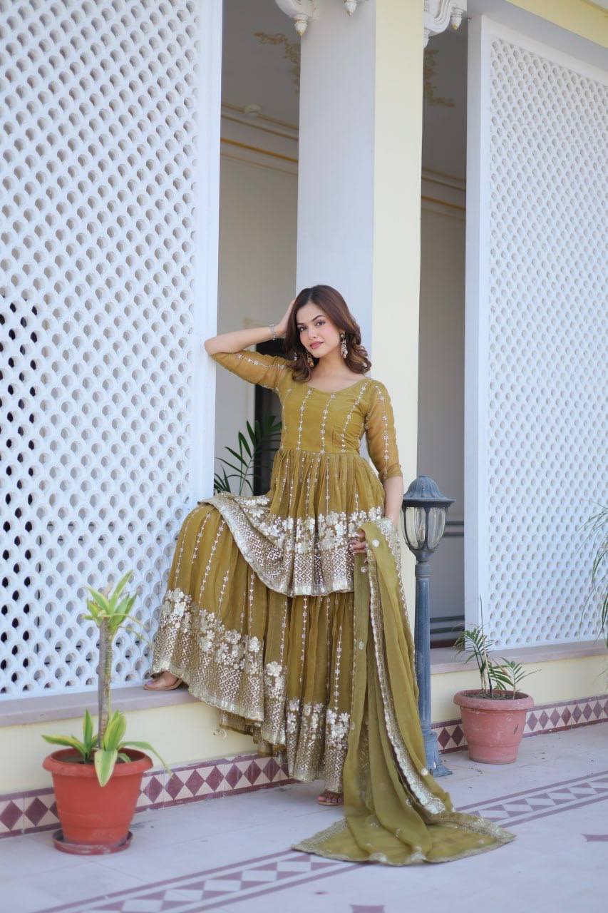 Designer Top and Sharara Set with Sequence Work and Dupatta | RoopRivaaj