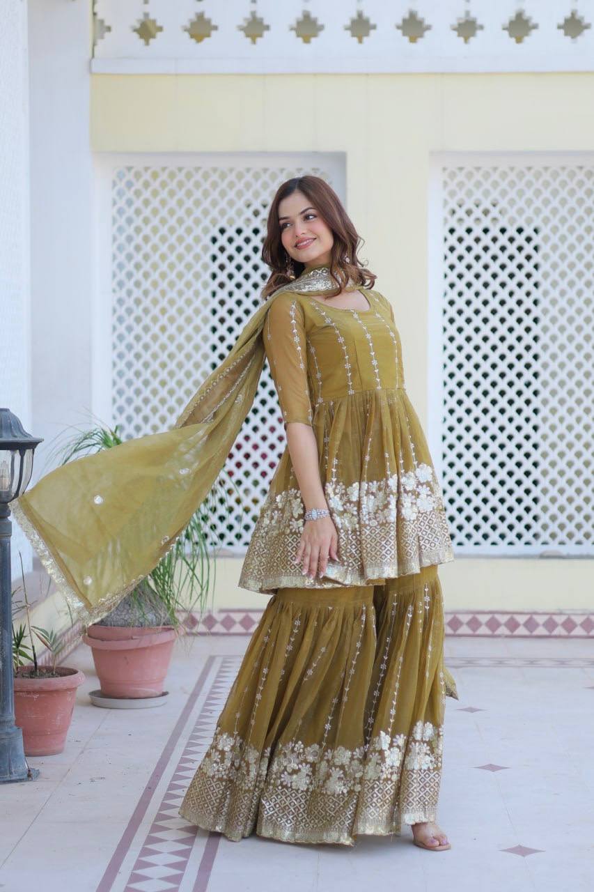 Designer Top and Sharara Set with Sequence Work and Dupatta | RoopRivaaj