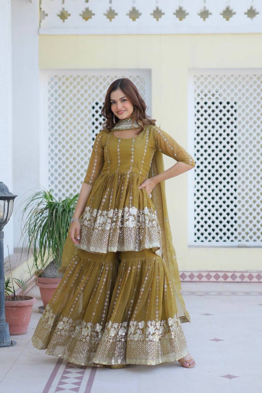 Designer Top and Sharara Set with Sequence Work and Dupatta | RoopRivaaj