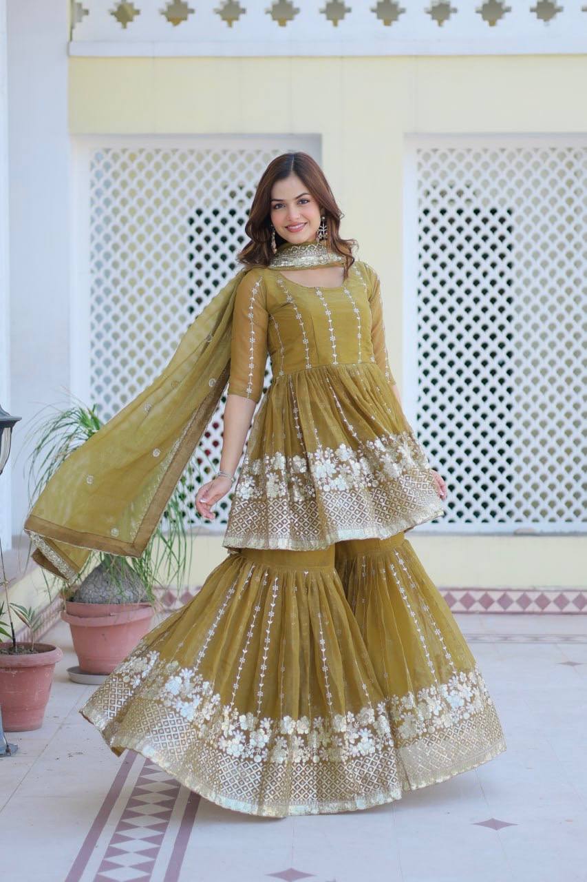 Designer Top and Sharara Set with Sequence Work and Dupatta | RoopRivaaj