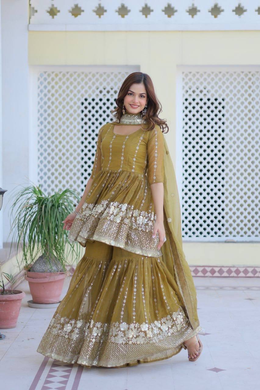 Designer Top and Sharara Set with Sequence Work and Dupatta | RoopRivaaj