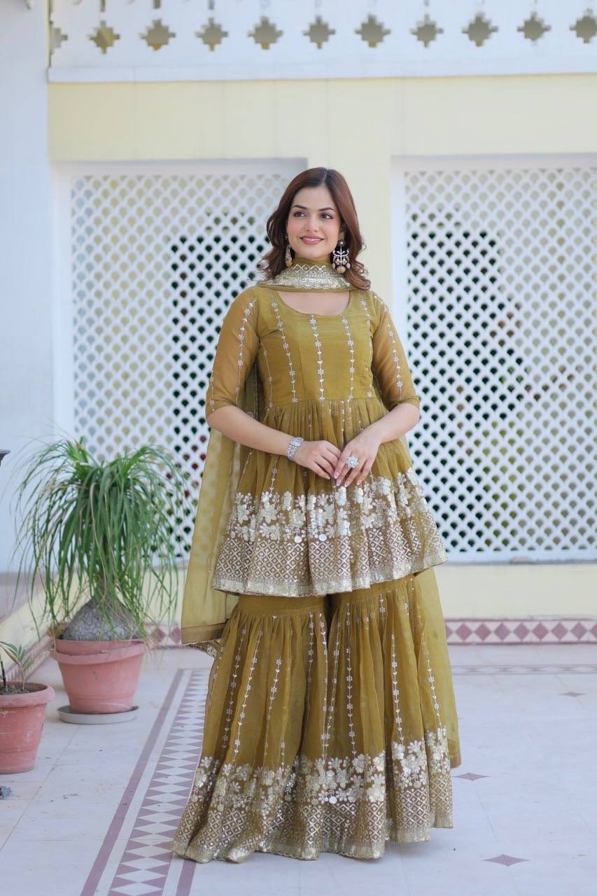 Designer Top and Sharara Set with Sequence Work and Dupatta | RoopRivaaj