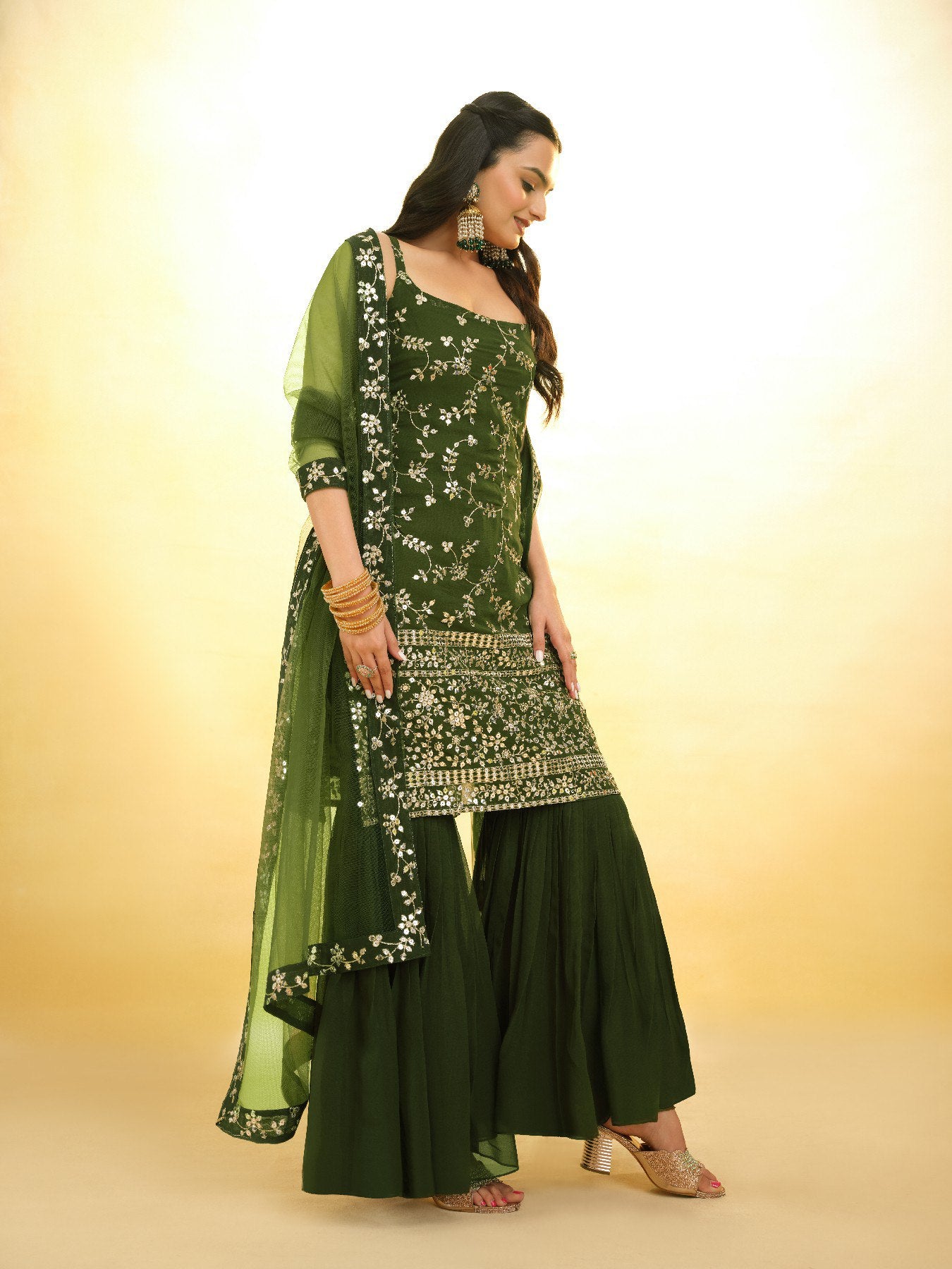Sparkle Flair Georgette Sharara Suit with Dupatta | RoopRivaaj