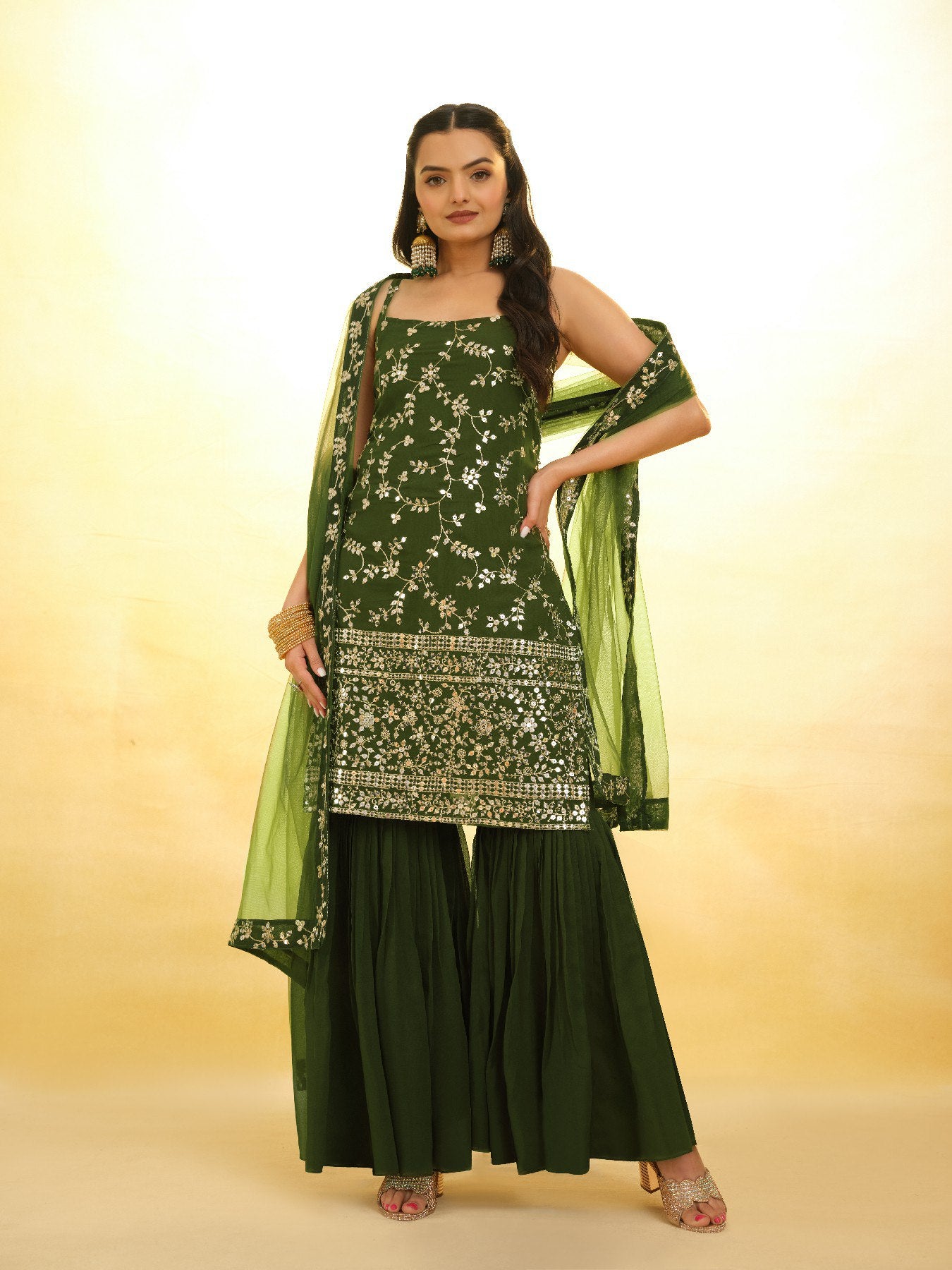 Sparkle Flair Georgette Sharara Suit with Dupatta | RoopRivaaj
