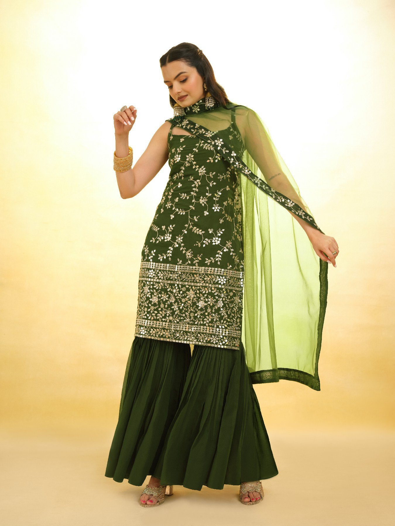 Sparkle Flair Georgette Sharara Suit with Dupatta | RoopRivaaj