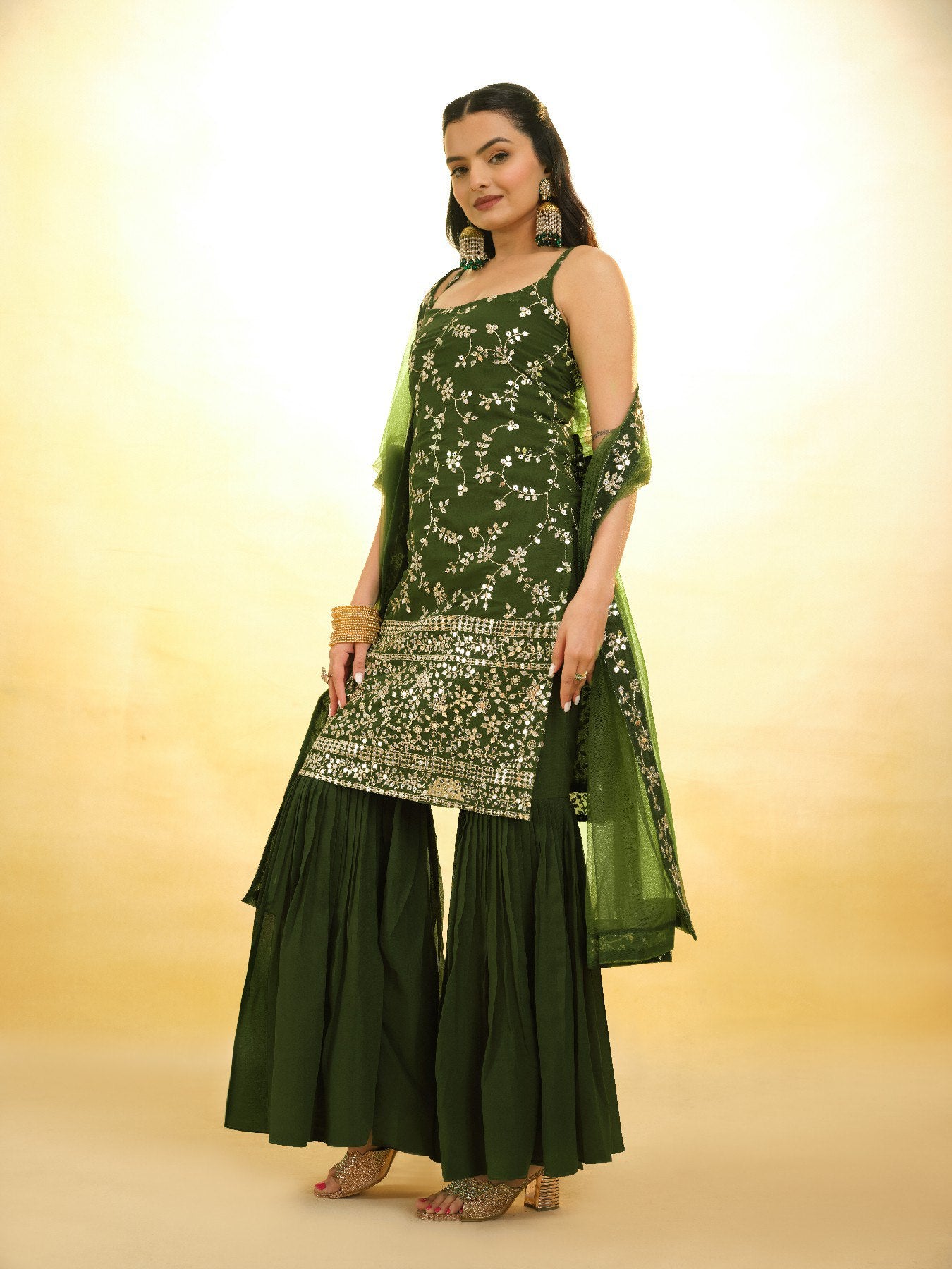 Sparkle Flair Georgette Sharara Suit with Dupatta | RoopRivaaj