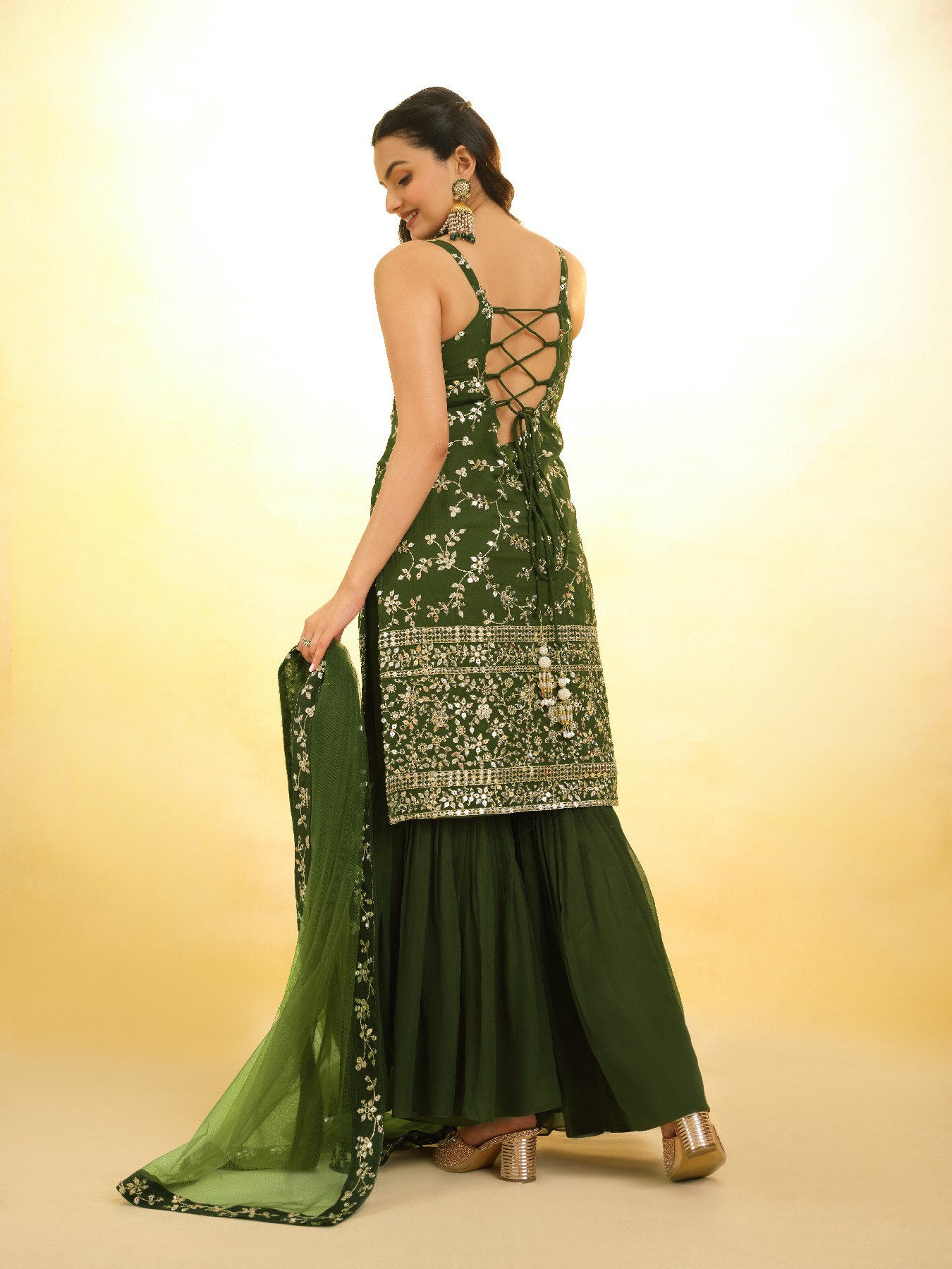 Sparkle Flair Georgette Sharara Suit with Dupatta | RoopRivaaj