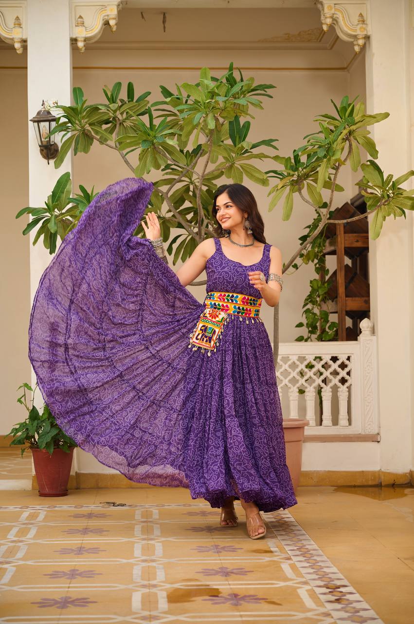 Navratri Special Gamathi Work Anarkali with Pocket Purse | RoopRivaaj