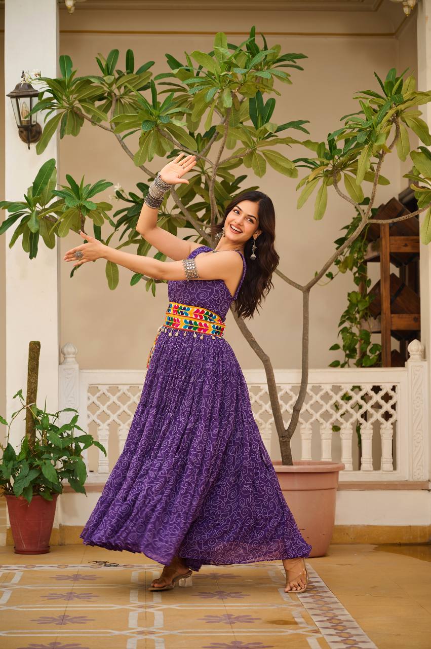 Navratri Special Gamathi Work Anarkali with Pocket Purse | RoopRivaaj