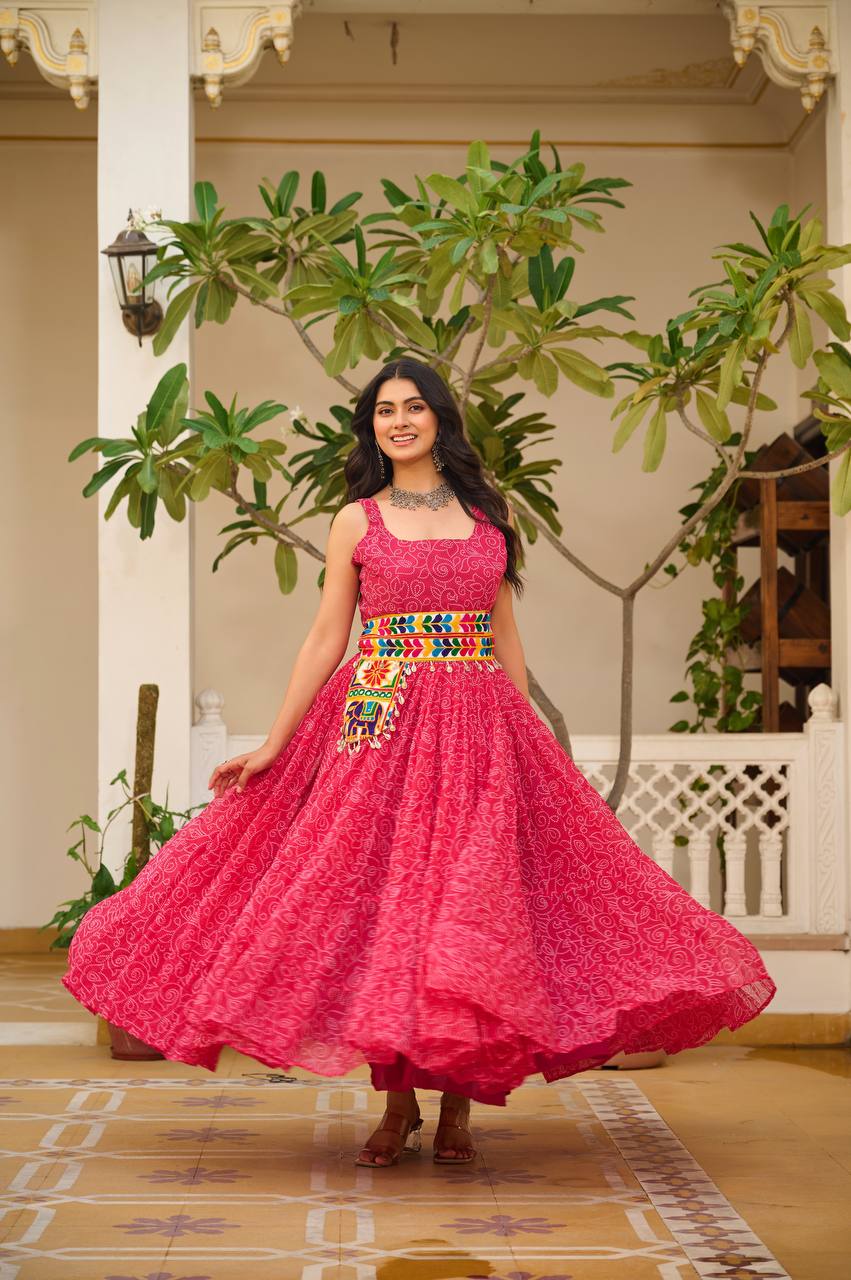 Navratri Special Gamathi Work Anarkali with Pocket Purse | RoopRivaaj