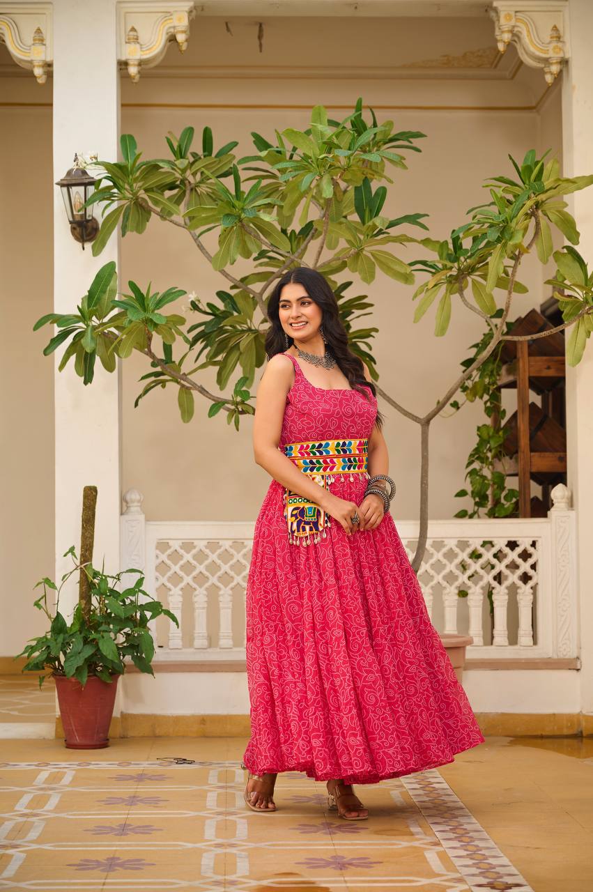 Navratri Special Gamathi Work Anarkali with Pocket Purse | RoopRivaaj