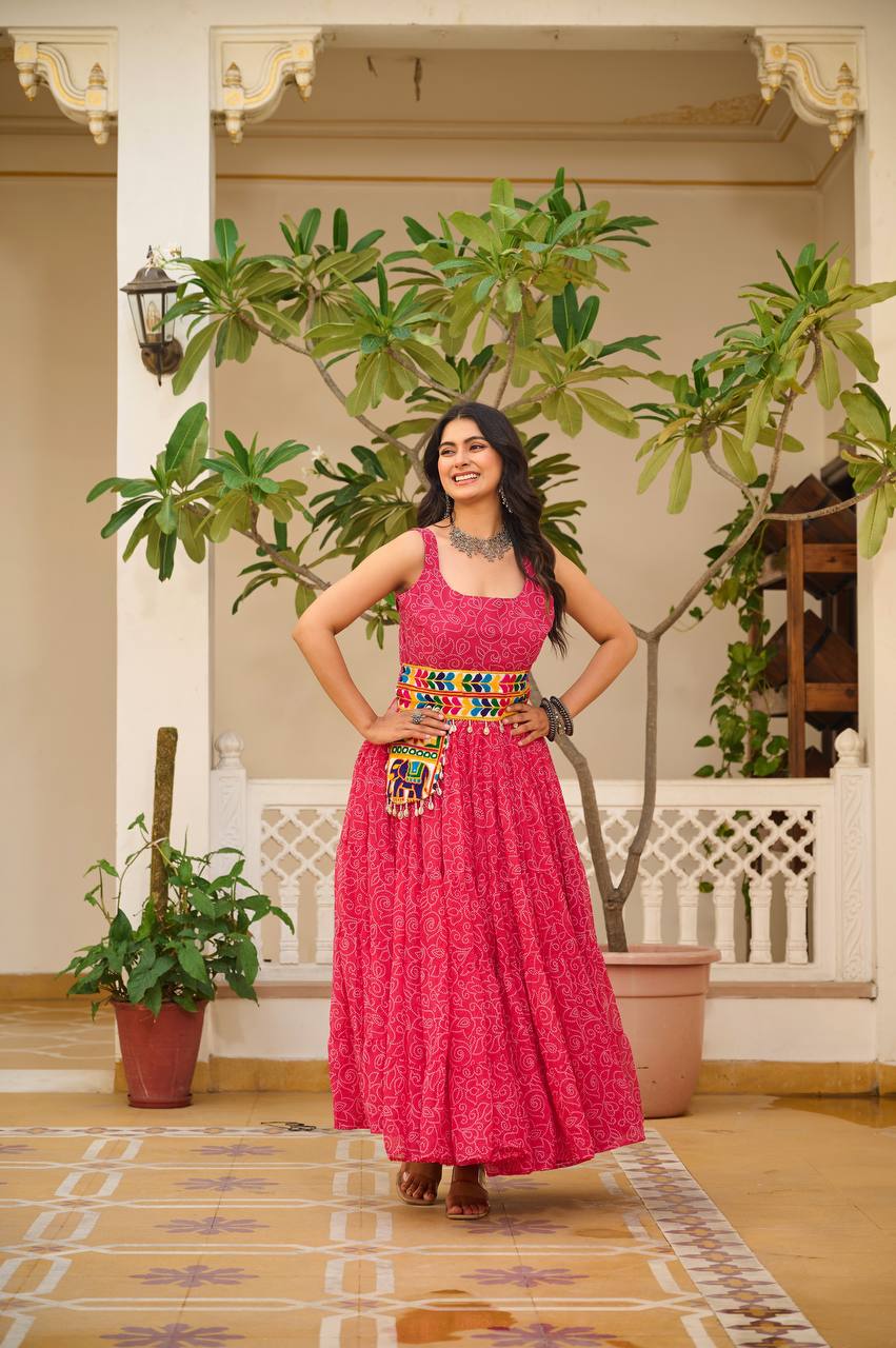 Navratri Special Gamathi Work Anarkali with Pocket Purse | RoopRivaaj