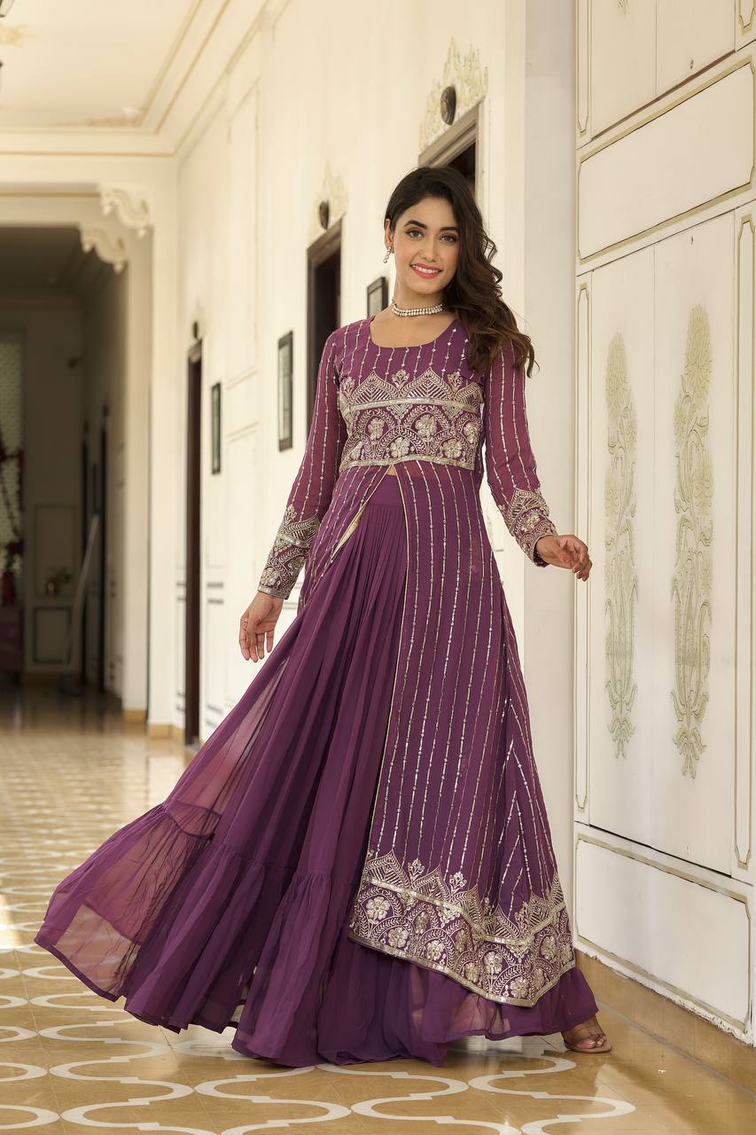 Festival Lehenga with Attached Shrug and Choli in Embroidery Work | RoopRivaaj