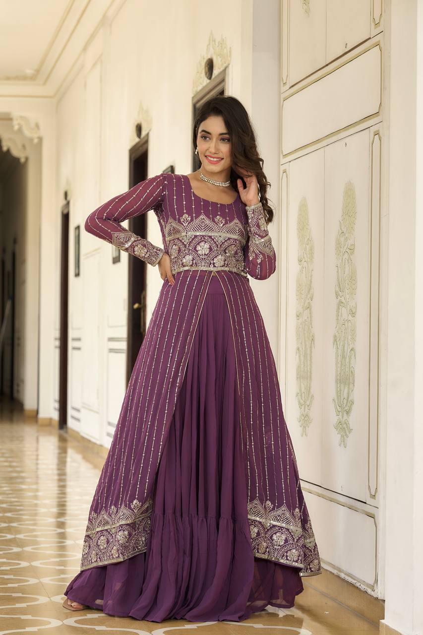 Festival Lehenga with Attached Shrug and Choli in Embroidery Work | RoopRivaaj