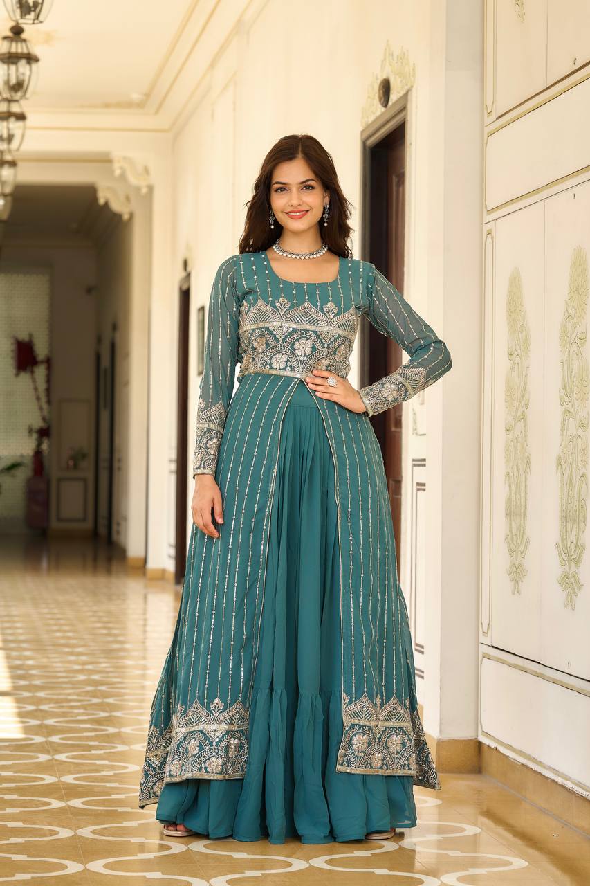 Festival Lehenga with Attached Shrug and Choli in Embroidery Work | RoopRivaaj