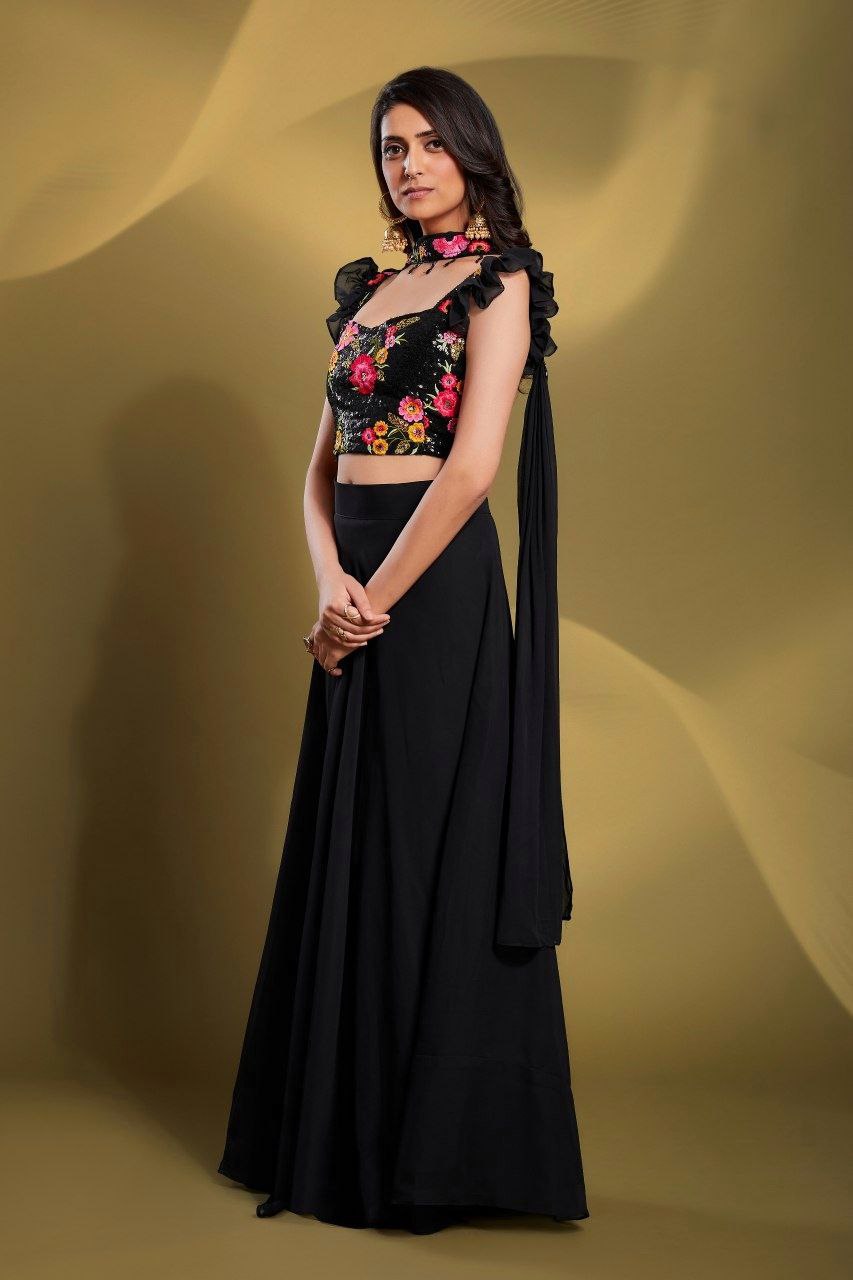 Georgette Sequin Lehenga Set | RoopRivaaj