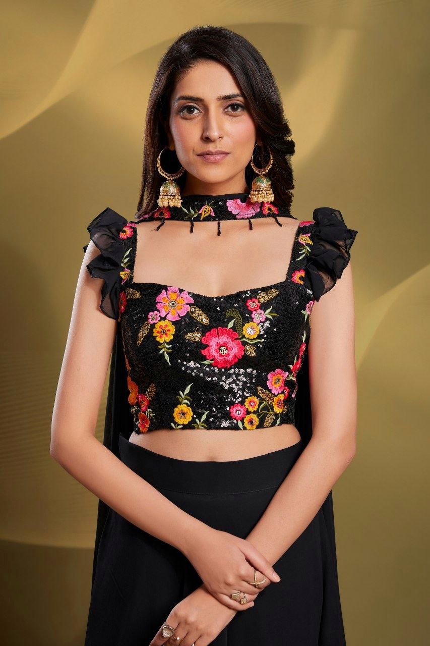 Georgette Sequin Lehenga Set | RoopRivaaj