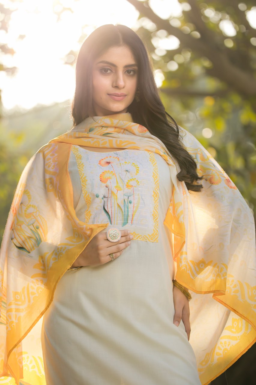Elegant Cotton Straight Kurti Pant Dupatta Set | RoopRivaaj