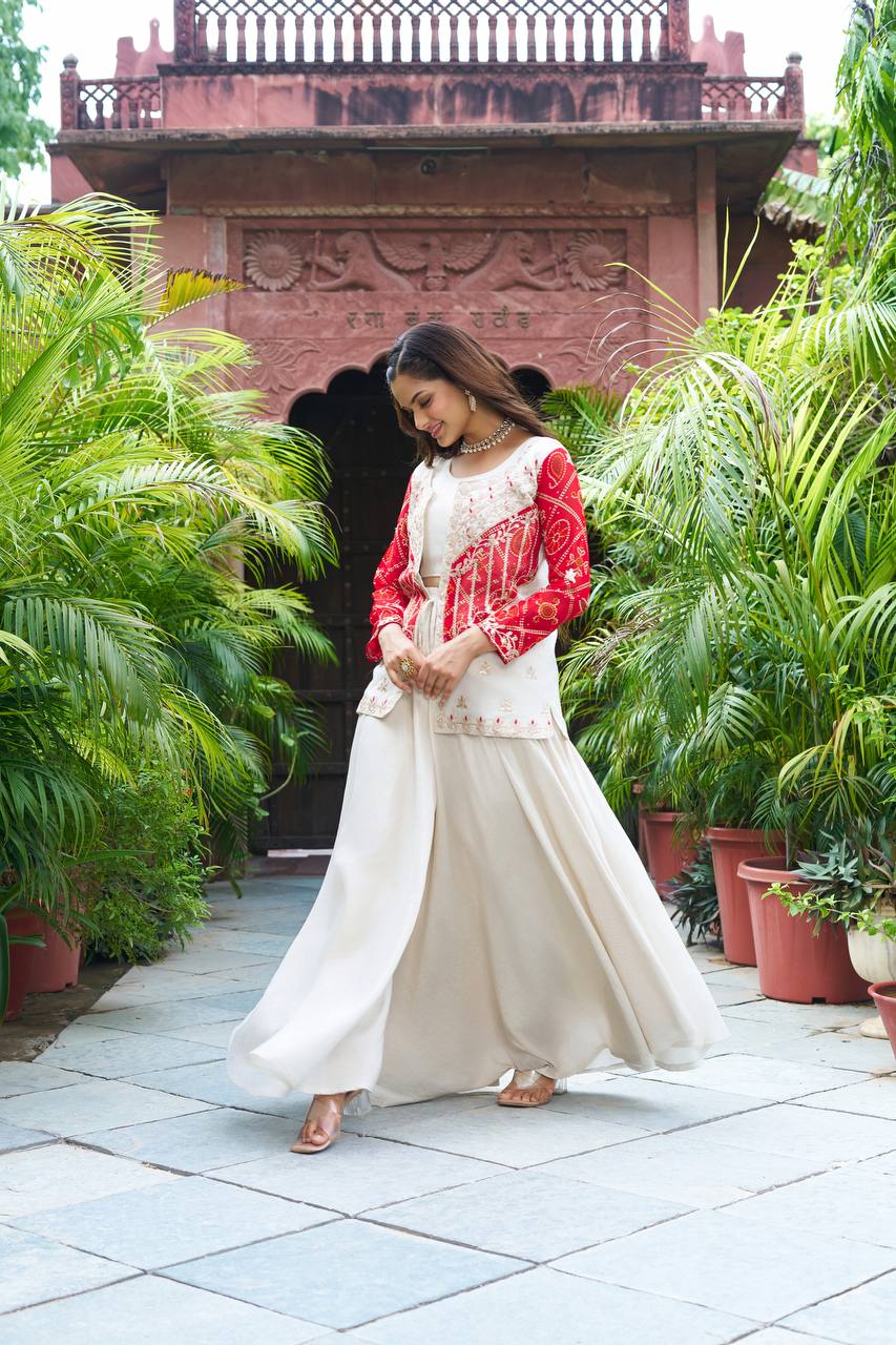 New Festive Embroidered Koti Suit Set with Choli | RoopRivaaj