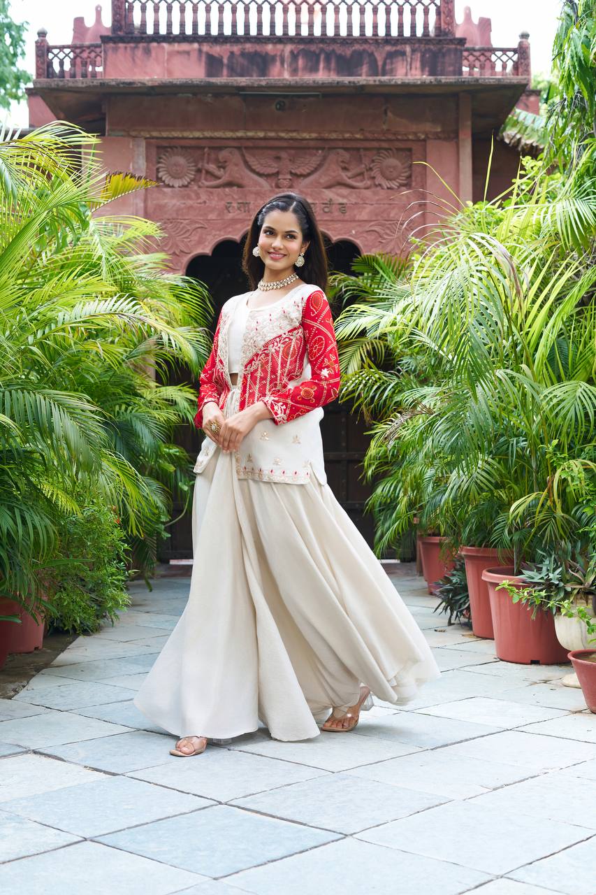 New Festive Embroidered Koti Suit Set with Choli | RoopRivaaj