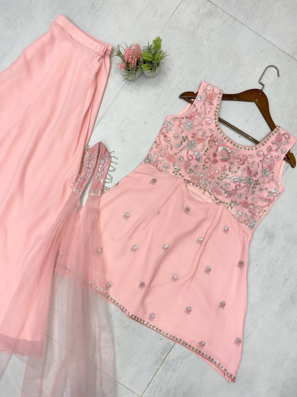 Indo Western 3-Piece Georgette Set with Sequins Embroidery | RoopRivaaj