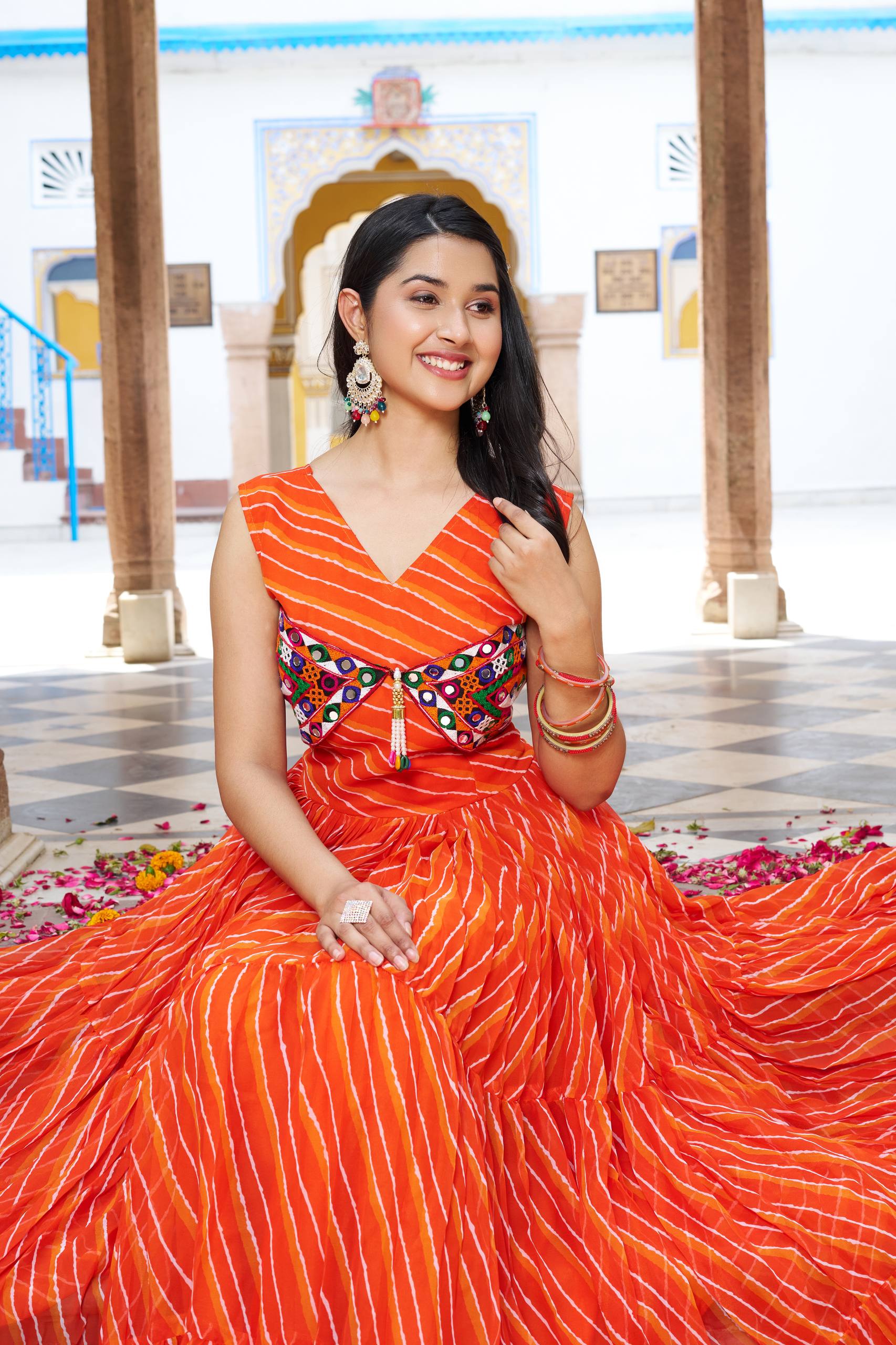 Navratri Special Bandhani Print Georgette Gamathi Work Suit Set | RoopRivaaj