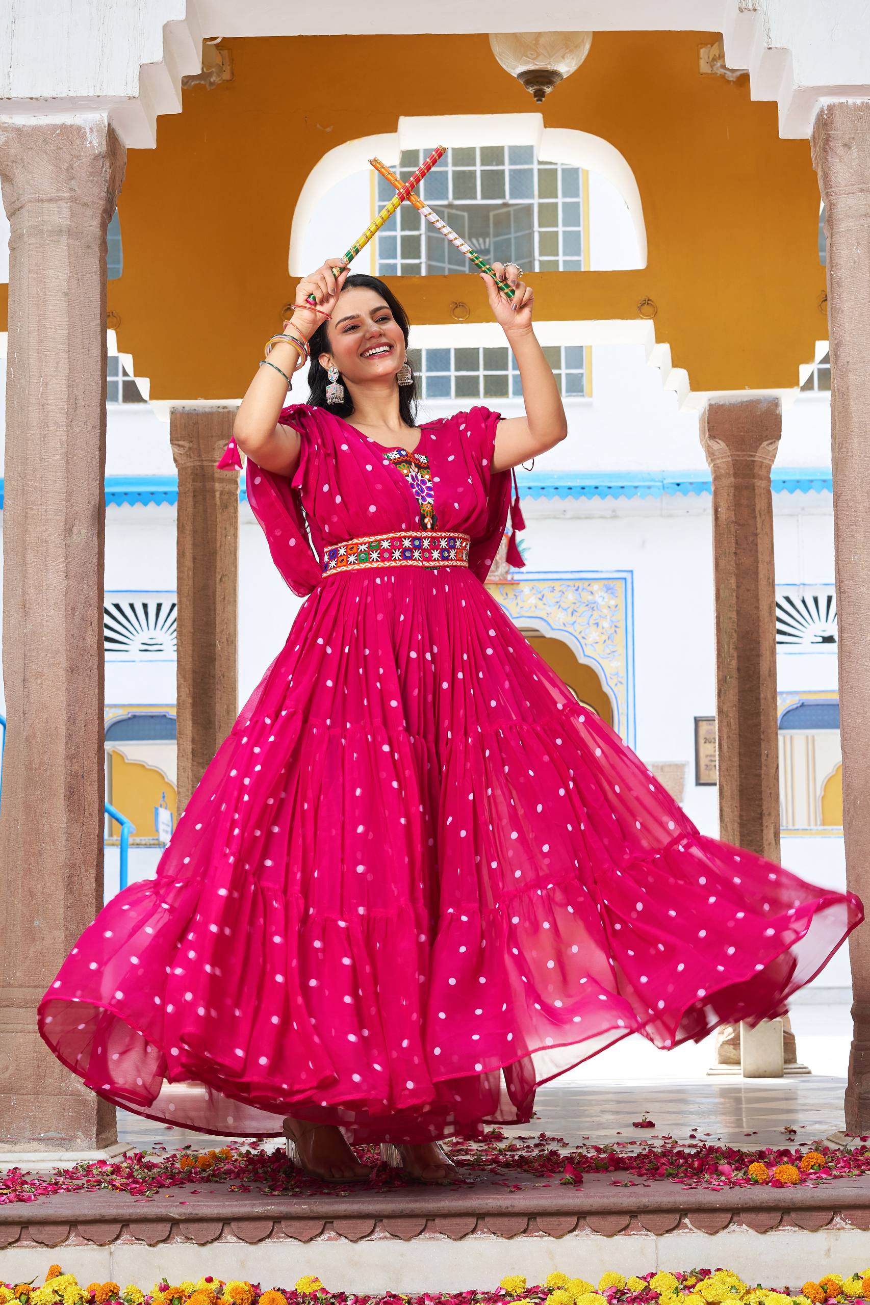 Navratri Special Bandhani Print Georgette Gamathi Work Suit Set | RoopRivaaj