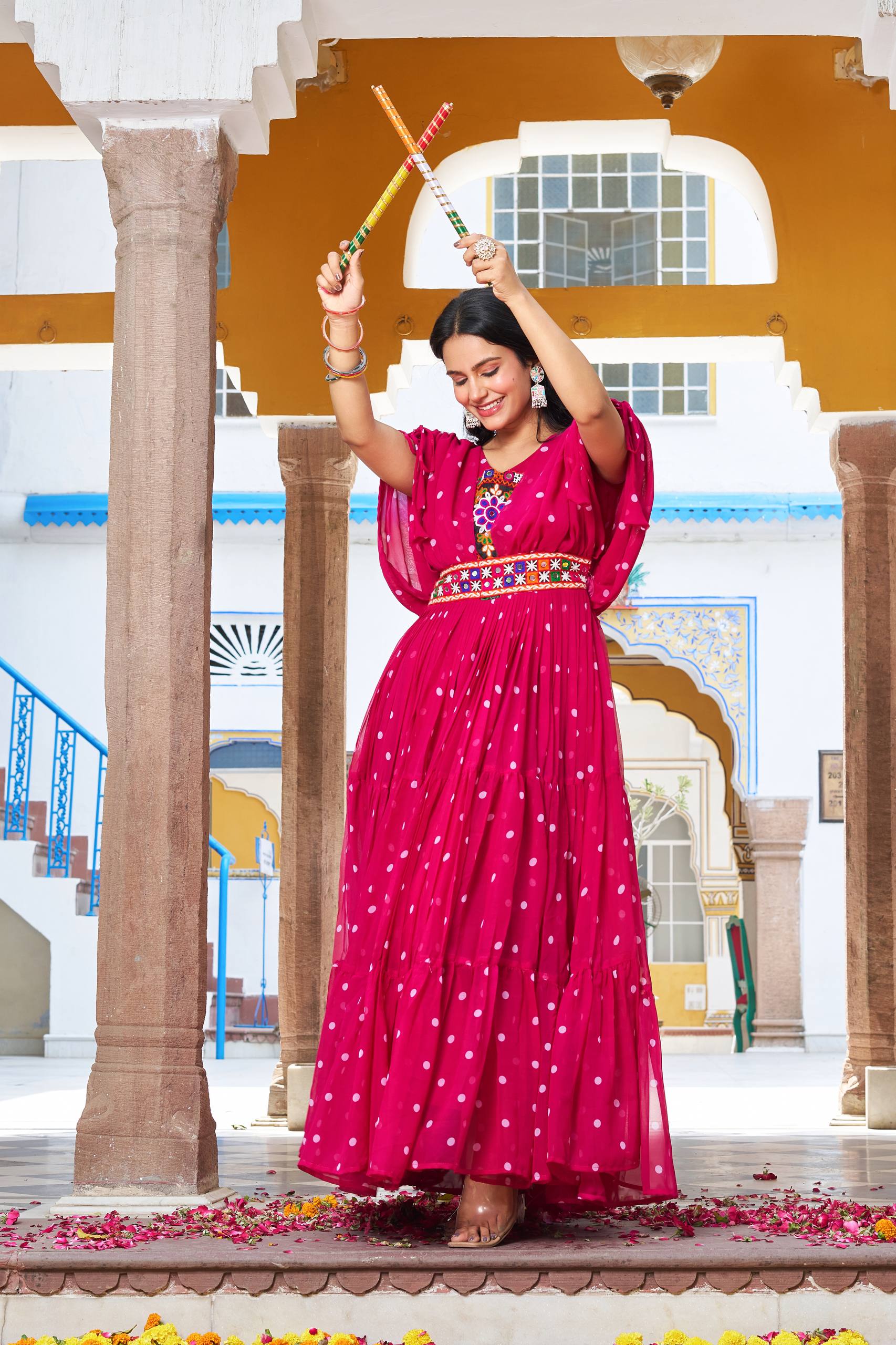 Navratri Special Bandhani Print Georgette Gamathi Work Suit Set | RoopRivaaj