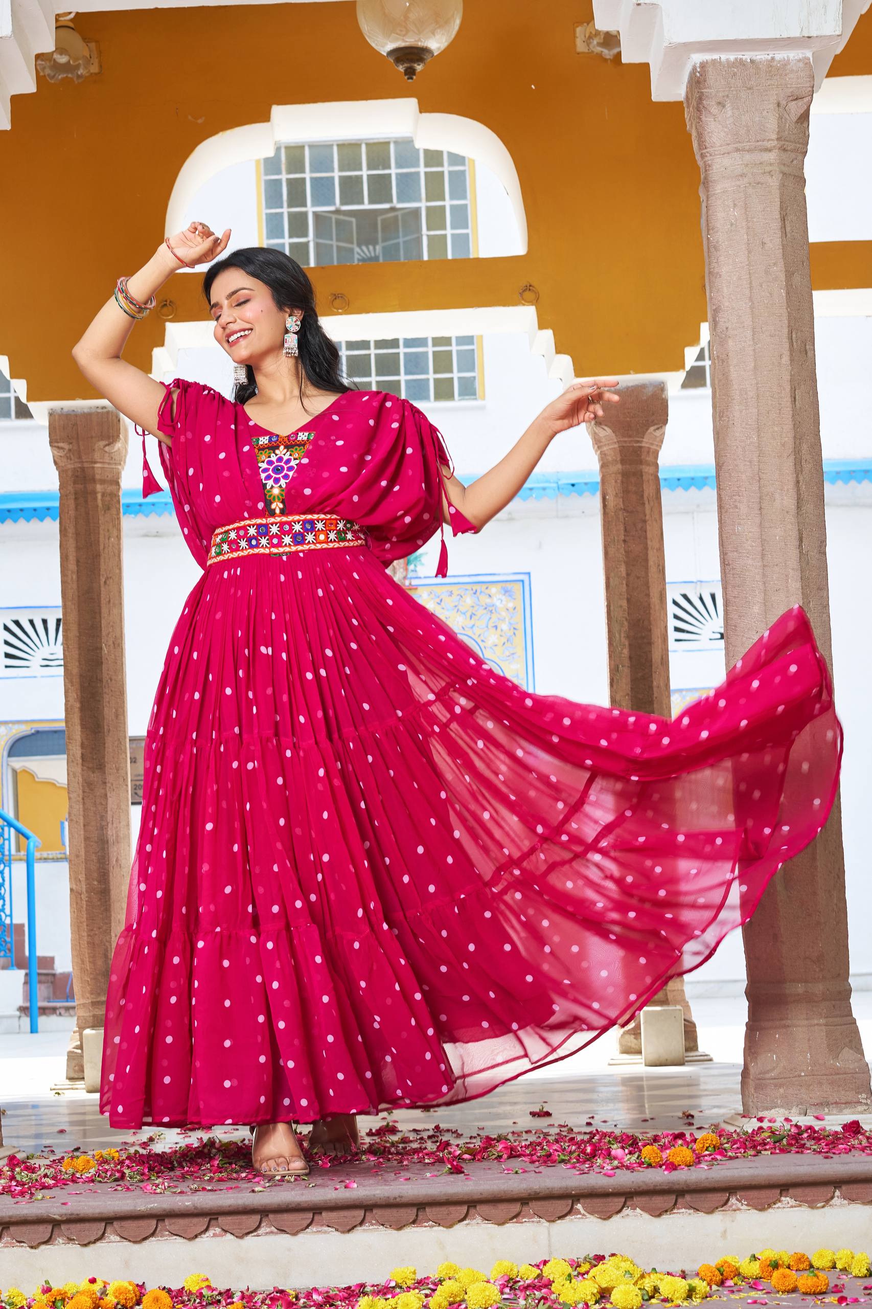 Navratri Special Bandhani Print Georgette Gamathi Work Suit Set | RoopRivaaj