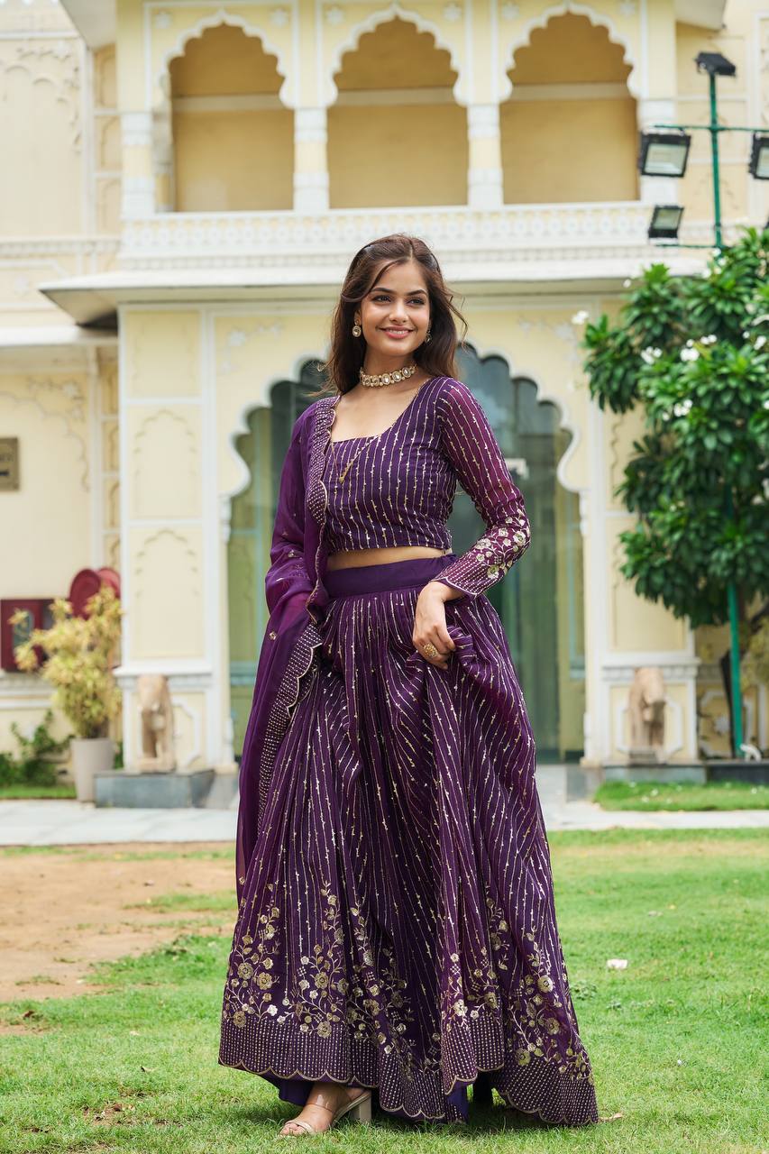 Lehenga Choli Set with Dupatta in Heavy Embroidery Sequence Work | RoopRivaaj