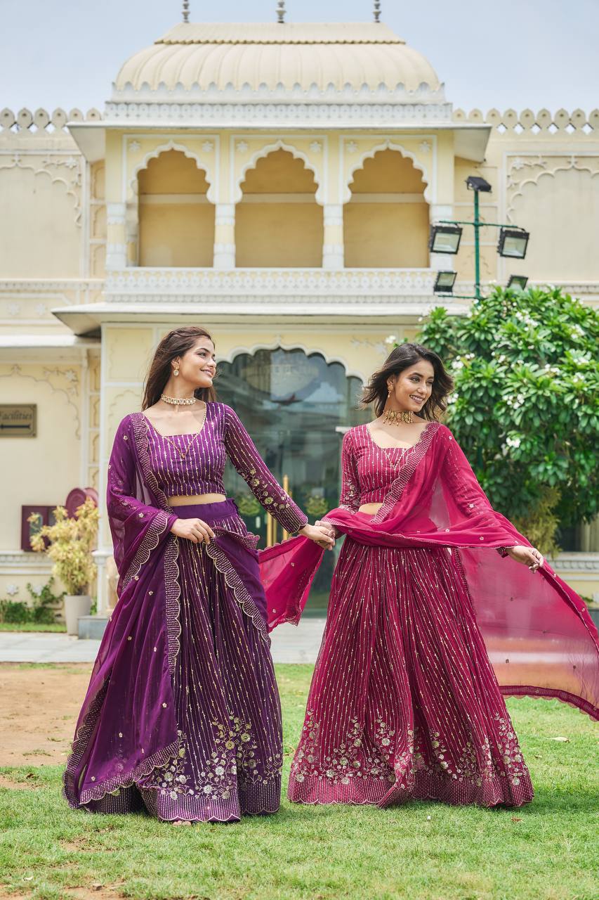 Lehenga Choli Set with Dupatta in Heavy Embroidery Sequence Work | RoopRivaaj