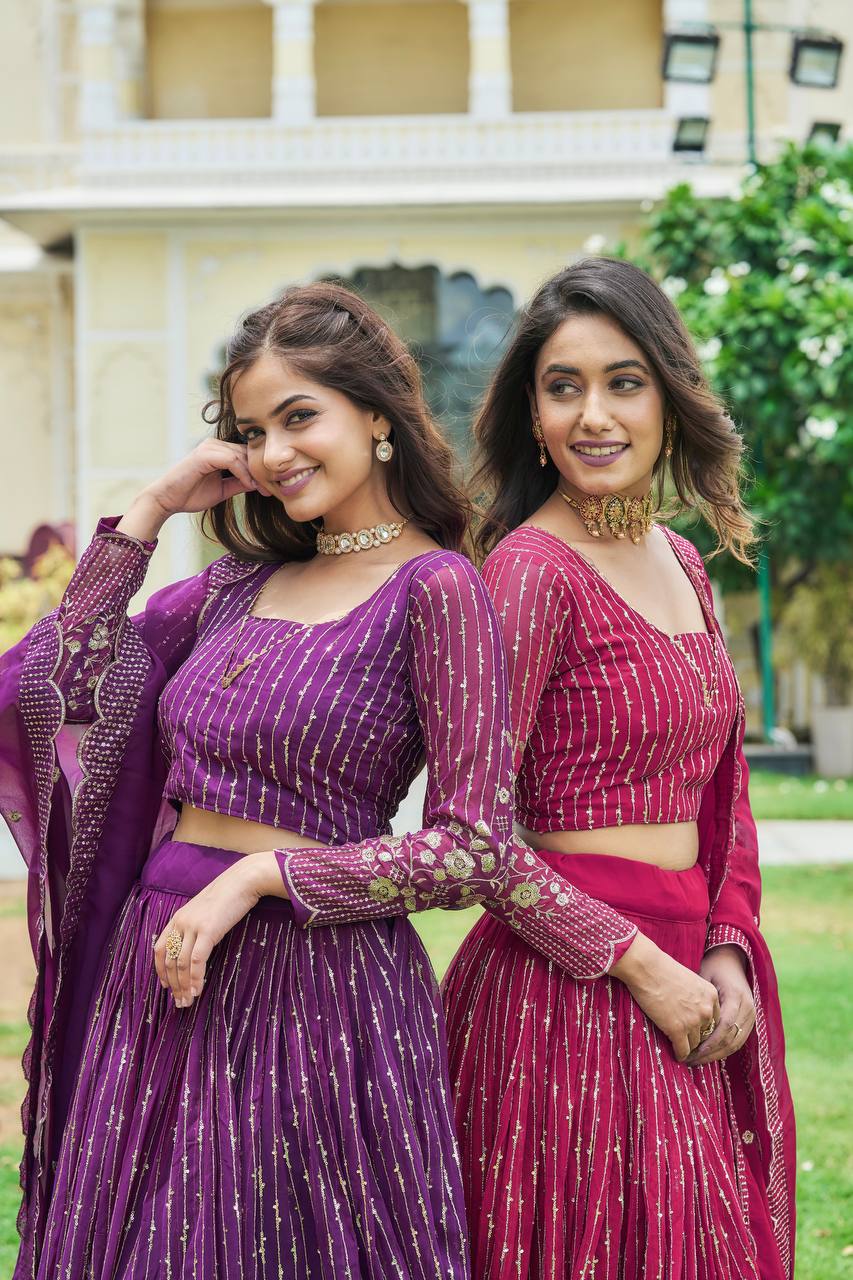 Lehenga Choli Set with Dupatta in Heavy Embroidery Sequence Work | RoopRivaaj