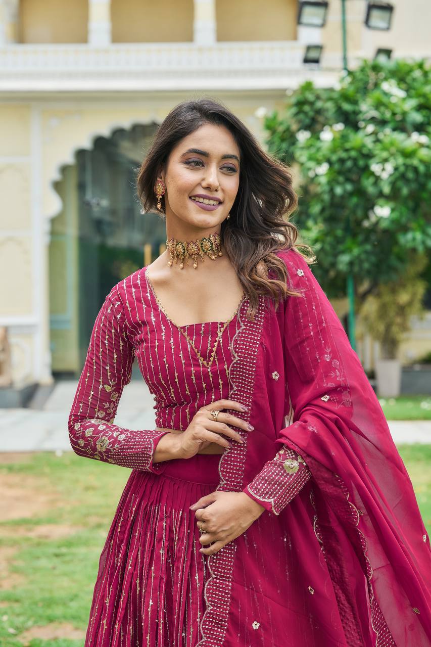 Lehenga Choli Set with Dupatta in Heavy Embroidery Sequence Work | RoopRivaaj