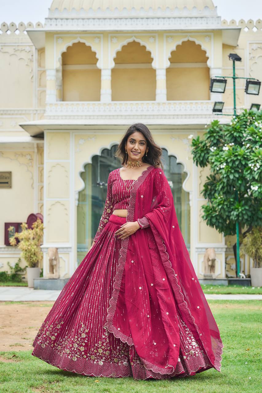 Lehenga Choli Set with Dupatta in Heavy Embroidery Sequence Work | RoopRivaaj