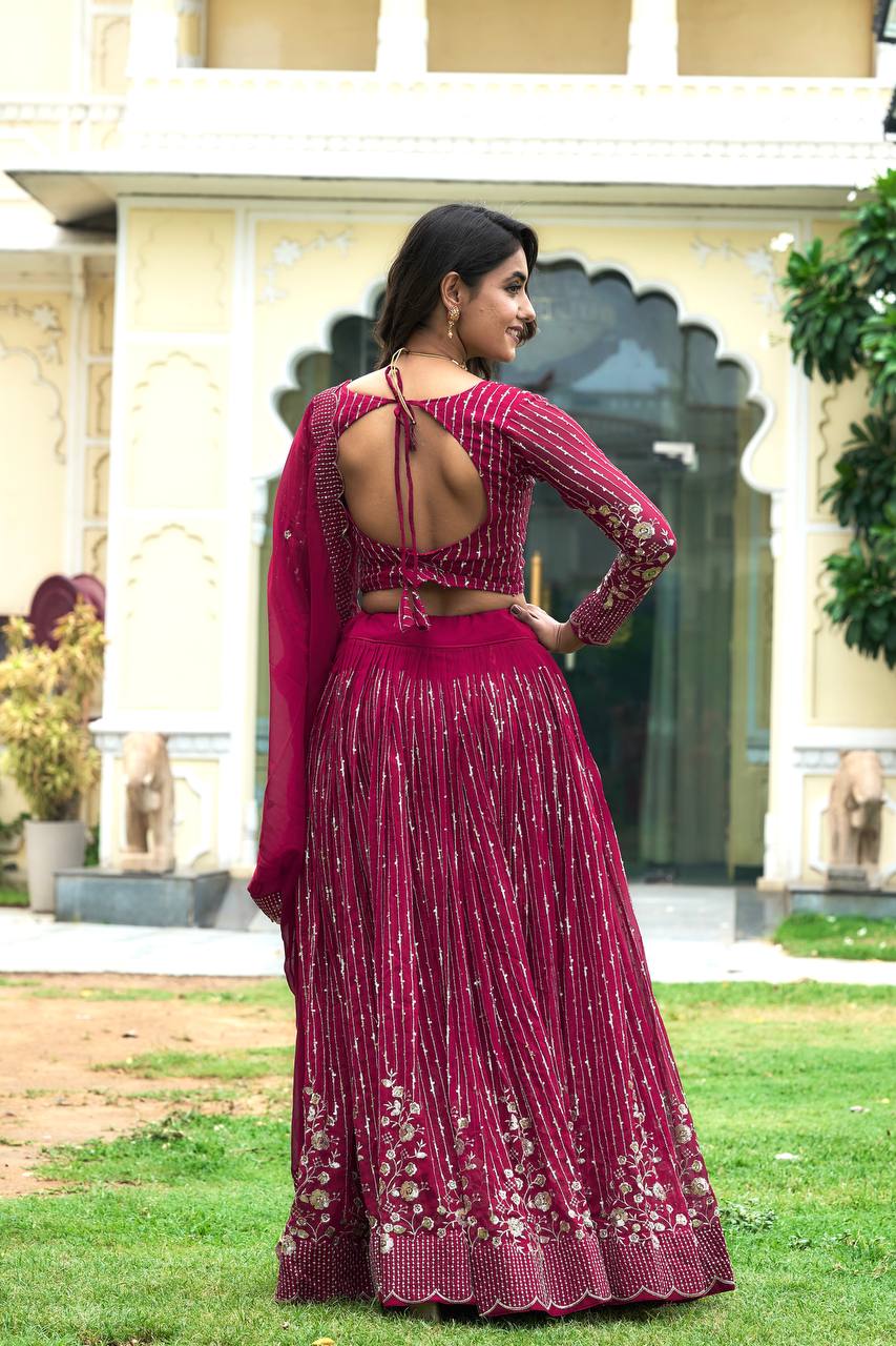 Lehenga Choli Set with Dupatta in Heavy Embroidery Sequence Work | RoopRivaaj