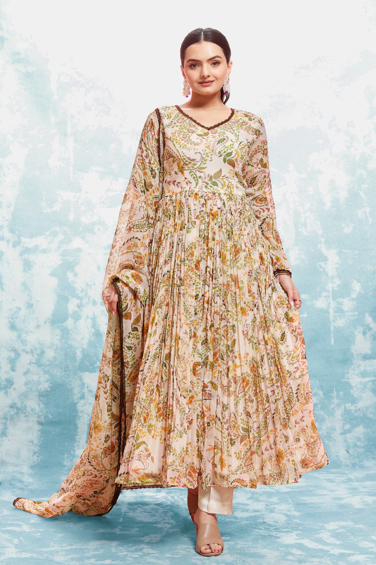 Flowing Charm Chiffon Anarkali Pant Suit | RoopRivaaj
