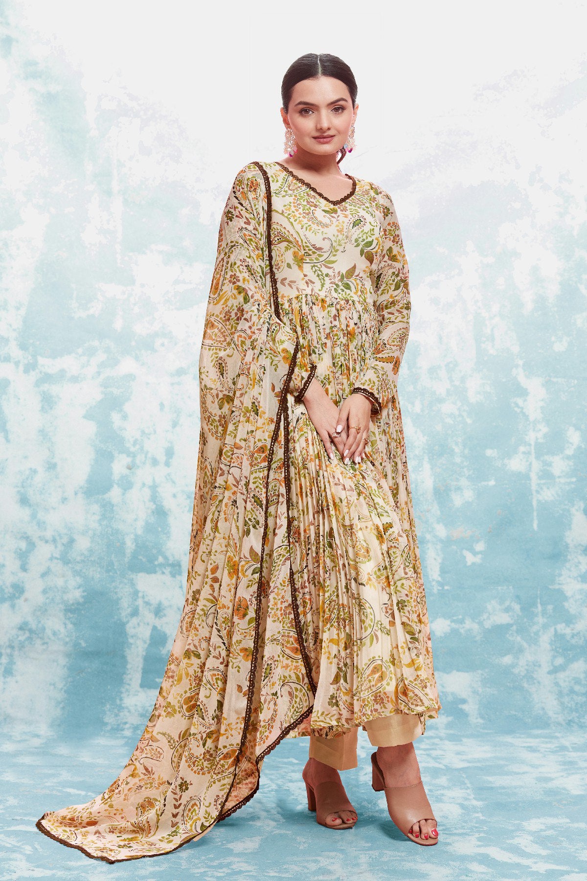 Flowing Charm Chiffon Anarkali Pant Suit | RoopRivaaj