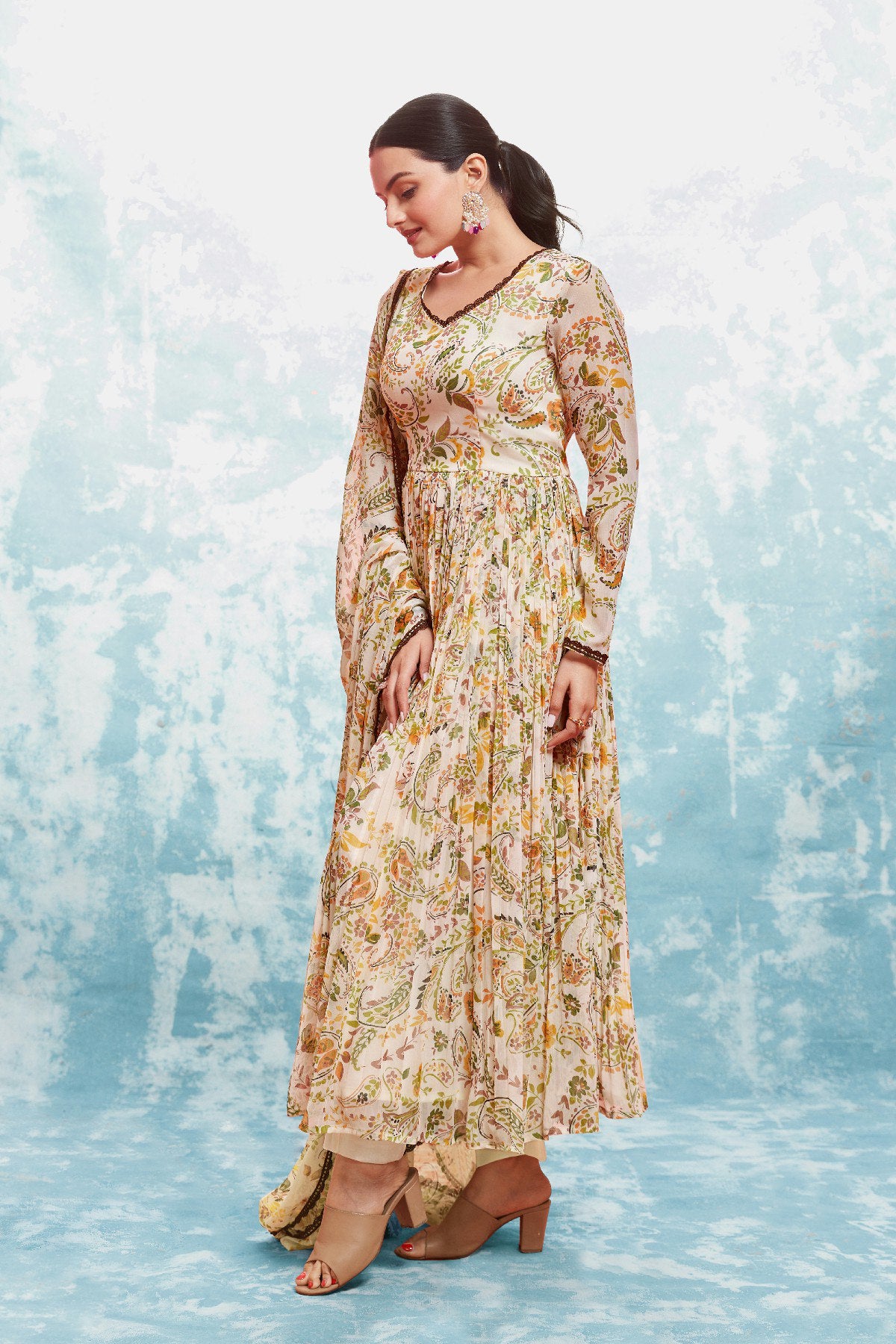 Flowing Charm Chiffon Anarkali Pant Suit | RoopRivaaj
