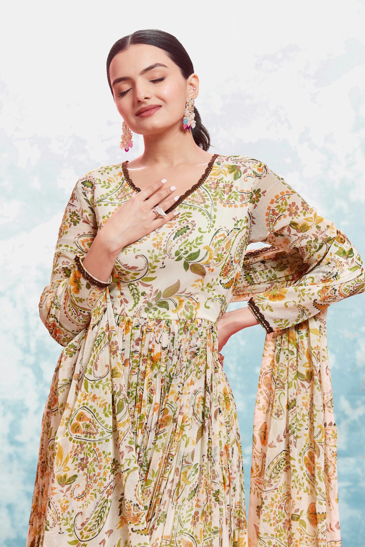 Flowing Charm Chiffon Anarkali Pant Suit | RoopRivaaj