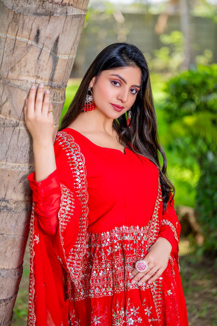Designer Party Wear Sharara Suit Set with Embroidered Top and Dupatta | RoopRivaaj