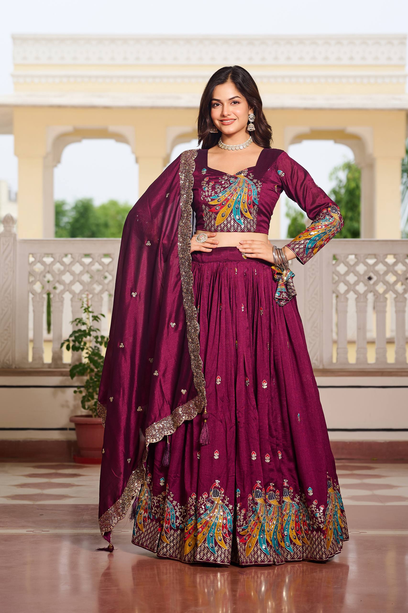 Designer Vichitra Lehenga Choli Set with Heavy Embroidery | RoopRivaaj