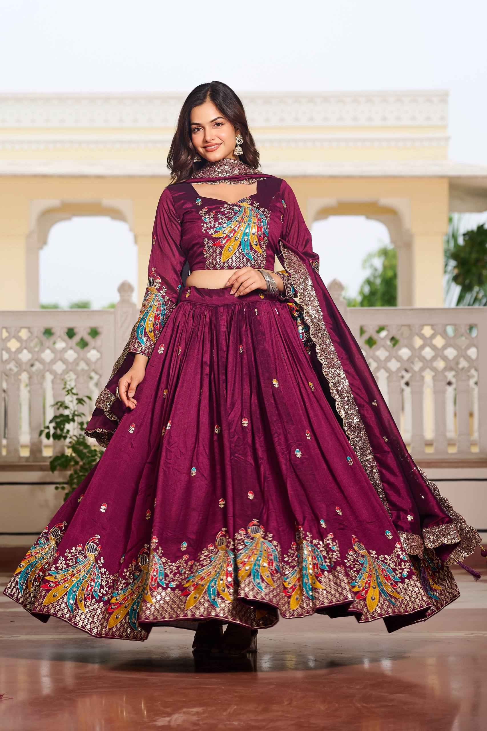 Designer Vichitra Lehenga Choli Set with Heavy Embroidery | RoopRivaaj