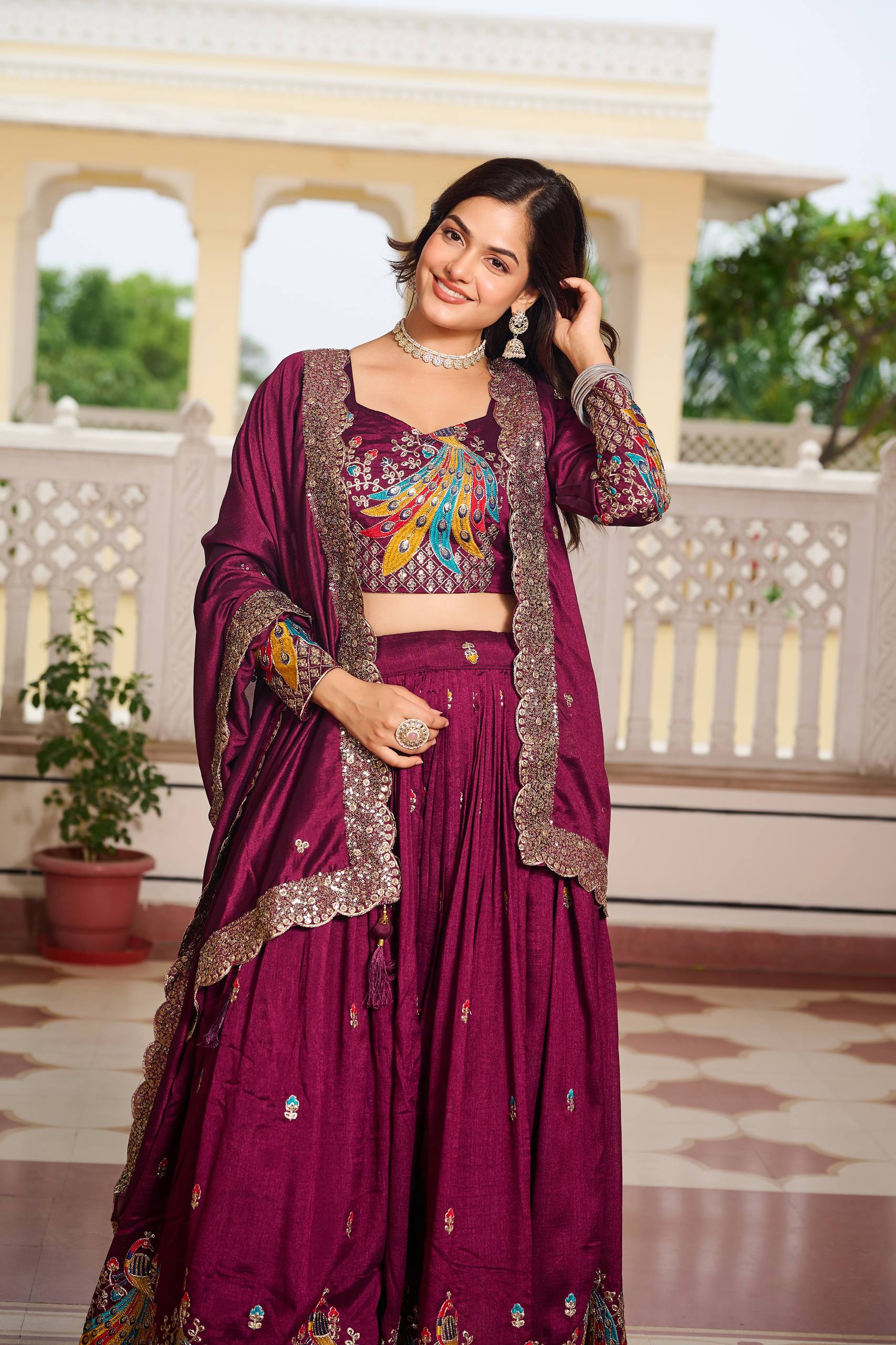 Designer Vichitra Lehenga Choli Set with Heavy Embroidery | RoopRivaaj