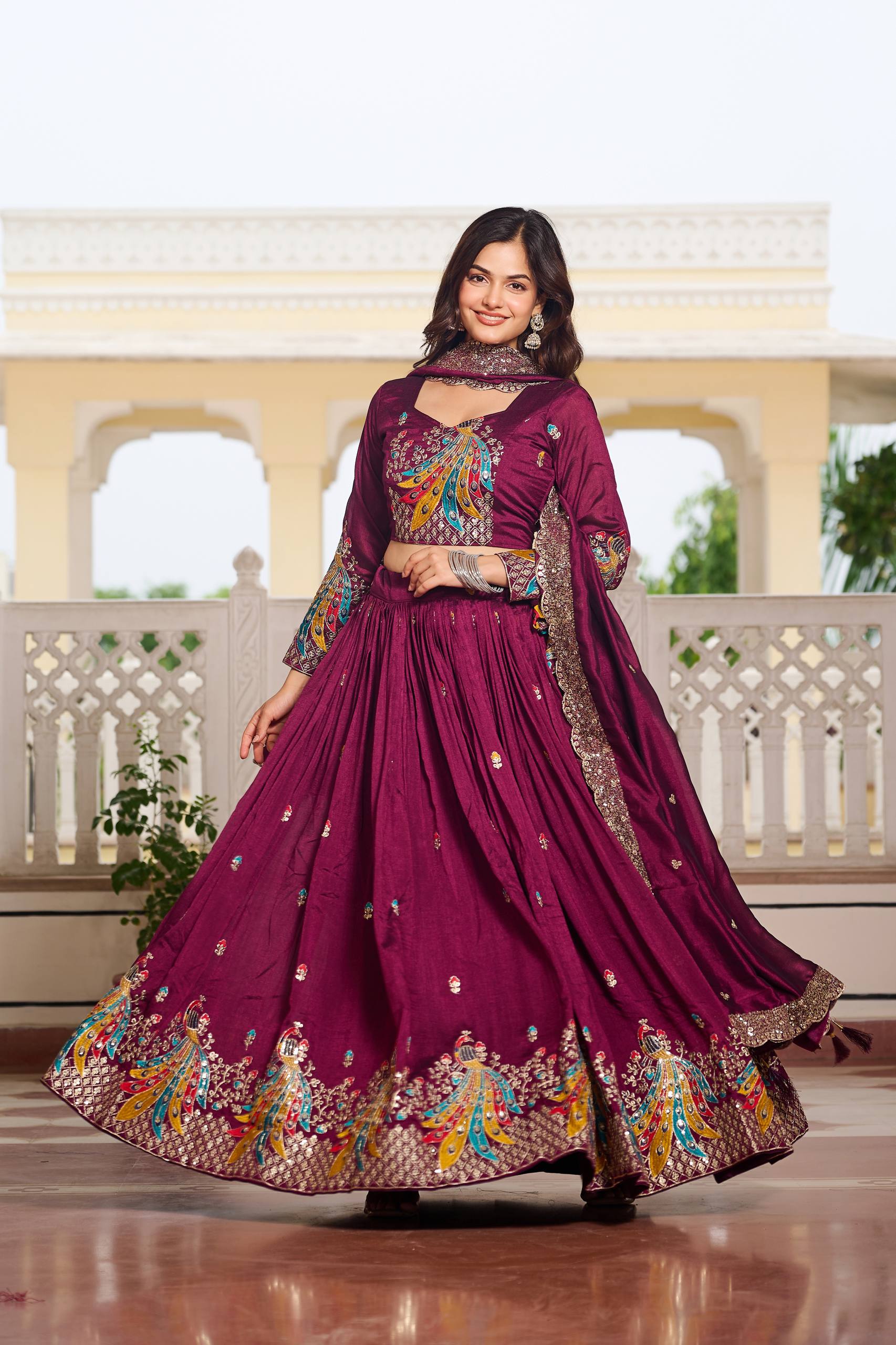 Designer Vichitra Lehenga Choli Set with Heavy Embroidery | RoopRivaaj